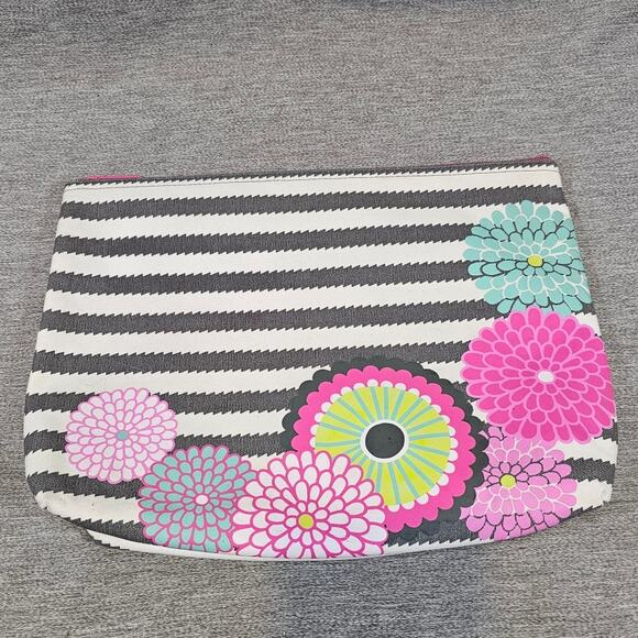 Thirty-One 31 Make Up Zipper Pouch in Gray Wave w/ Bubble Bloom CLEAN - Picture 1 of 3